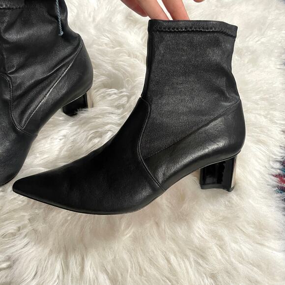 Robert Cleregie Black Leather Sock Ankle Pili Boots Booties Pointy Toe sz 38 - Picture 10 of 13